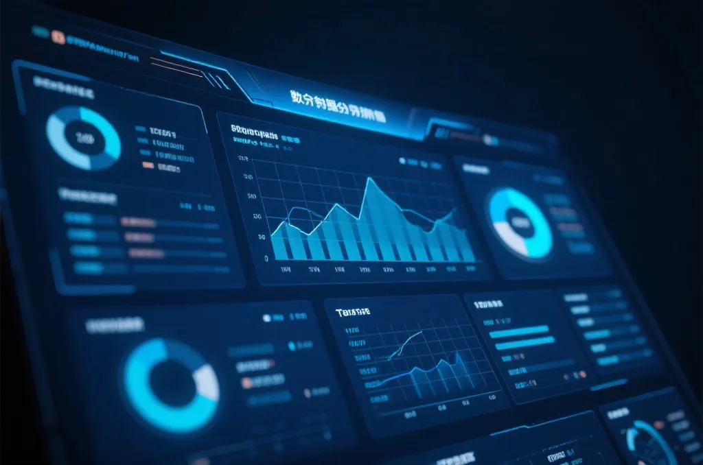 Abstract digital analytical data matrix dashboard with charts